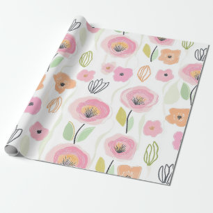 Papier Cadeau Motif de ligne florale abstrait moderne (2)
