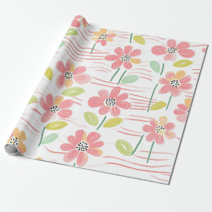 Papier Cadeau Motif de ligne florale abstrait moderne (3)
