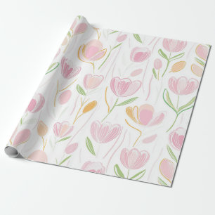 Papier Cadeau Motif de ligne florale abstrait moderne (5)