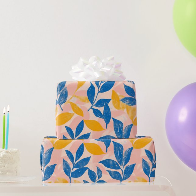 Papier Cadeau Motif de lithographie gras bleu et jaune (Cadeaux de fête)
