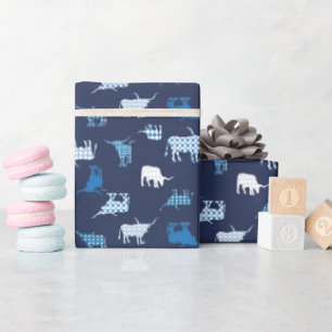 Papier Cadeau Motif de Longhorns à motif bleu