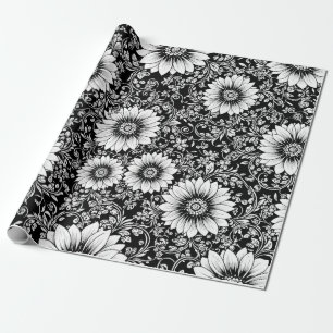 Papier Cadeau Motif de luxe floral monochrome chic (5)