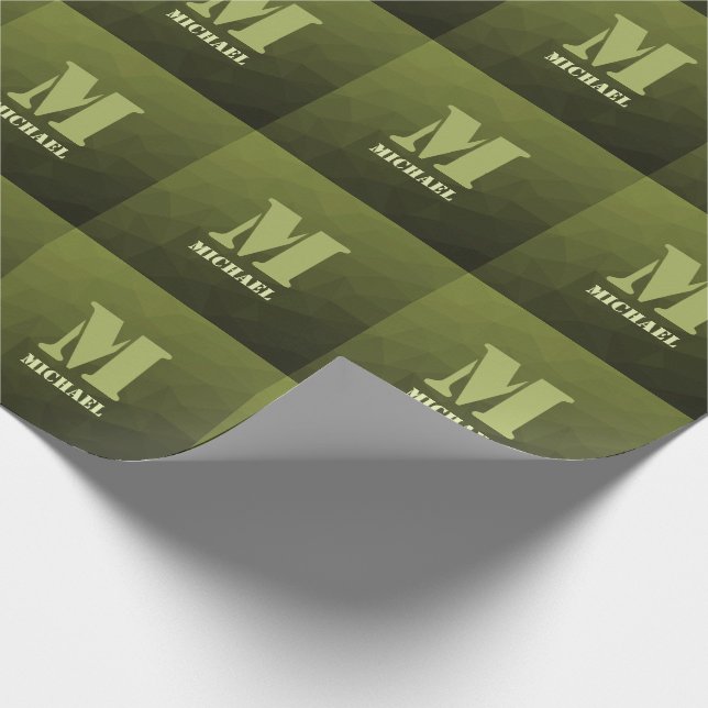 Papier Cadeau Motif de maillage géométrique d'olive verte de l'a (Coin)