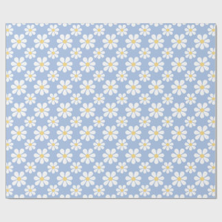 Papier Cadeau Motif de marguerite bleu blanc 