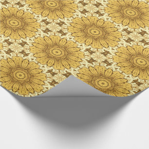 Papier Cadeau Motif de marguerite géométrique en Or de moutarde