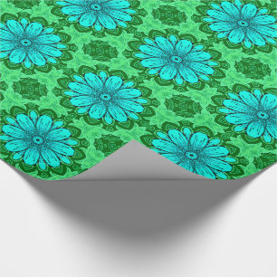 Papier Cadeau Motif de marguerite géométrique en Turquoise et Ve