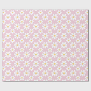 Papier Cadeau Motif de marguerite rose blanc
