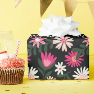 Papier Cadeau Motif de marguerite rose et blanc