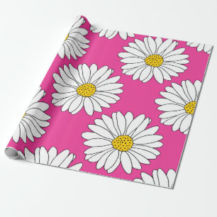 Papier Cadeau Motif de marguerite rose jaune
