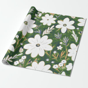 Papier Cadeau Motif de marguerite Shabby Chic Deep Green