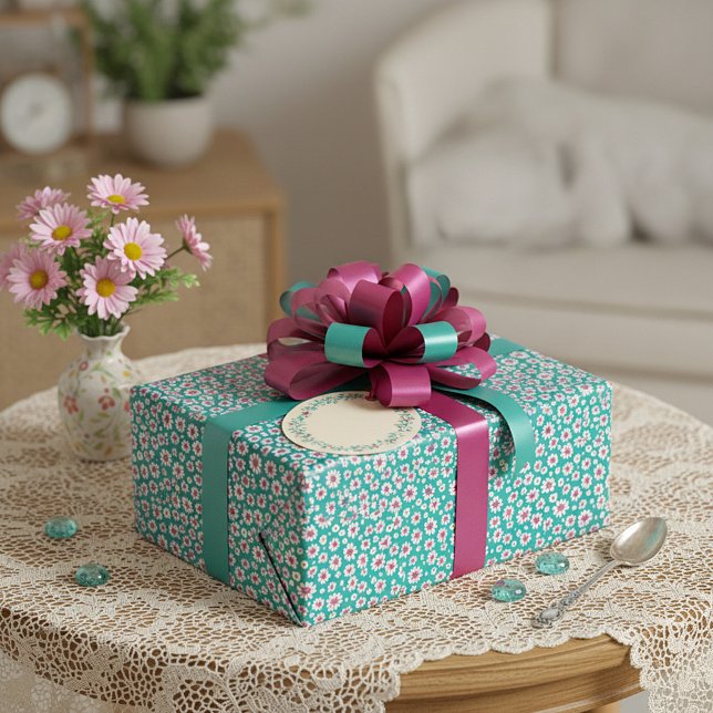 Papier Cadeau Motif de marguerites à l'aquarelle rose et jaune (Créateur téléchargé)