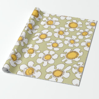 Papier Cadeau Motif de marguerites à une ligne d'olive et d'or