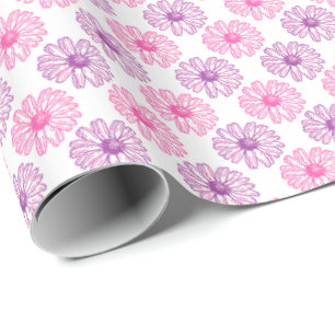 Papier Cadeau Motif de marguerites violettes et roses