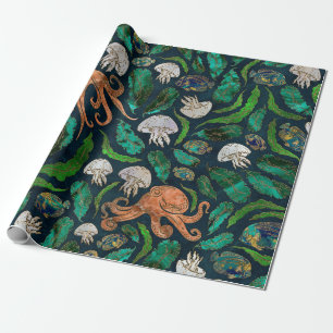 Papier Cadeau Motif de méduses et de poulpes