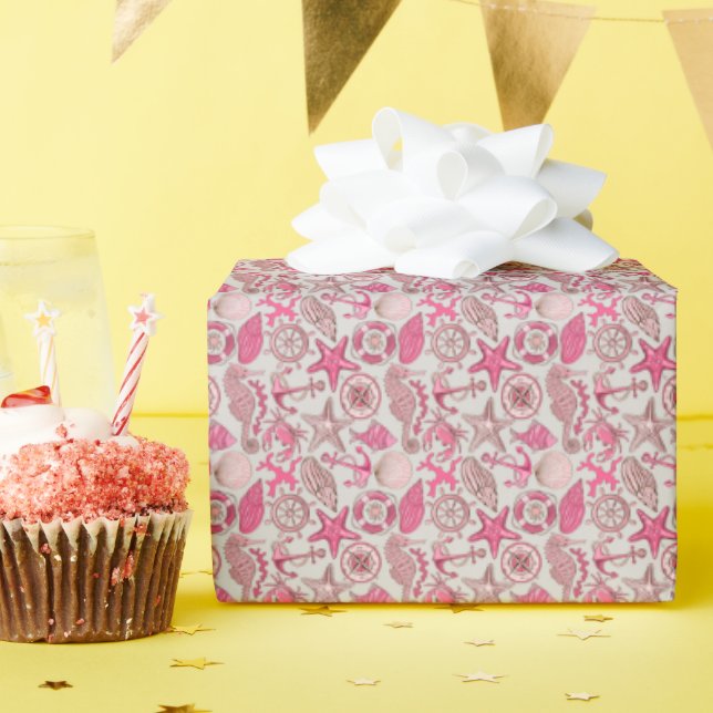 Papier Cadeau Motif de mer rose (Fête d'anniversaire)