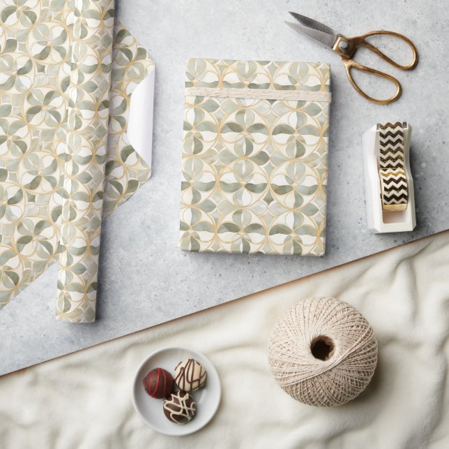 Papier Cadeau Motif de Motif Floral Géométrique dans les tons Te (Artisanat)