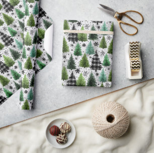 Papier Cadeau Motif de Noël à carreaux vert et noir & à dent de 