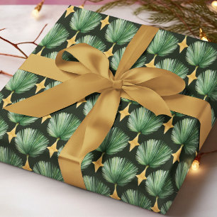Papier Cadeau Motif de Noël à feuille de palmier à l'aquarelle é