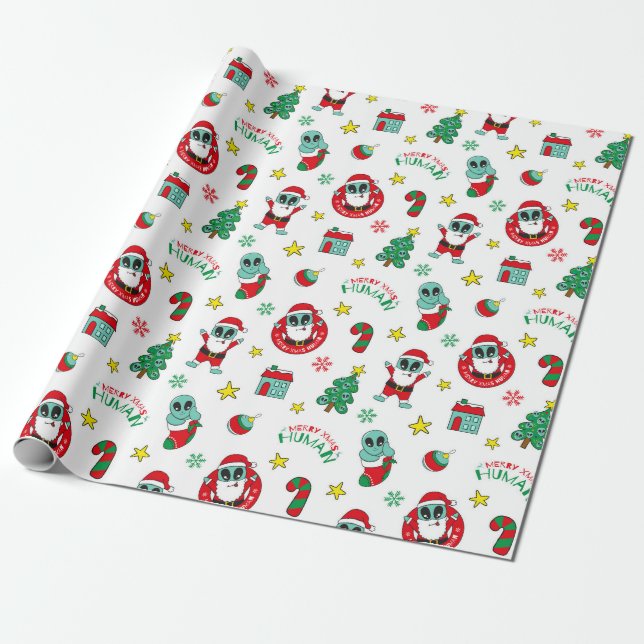 Papier Cadeau motif de Noël alien (Déroulé)