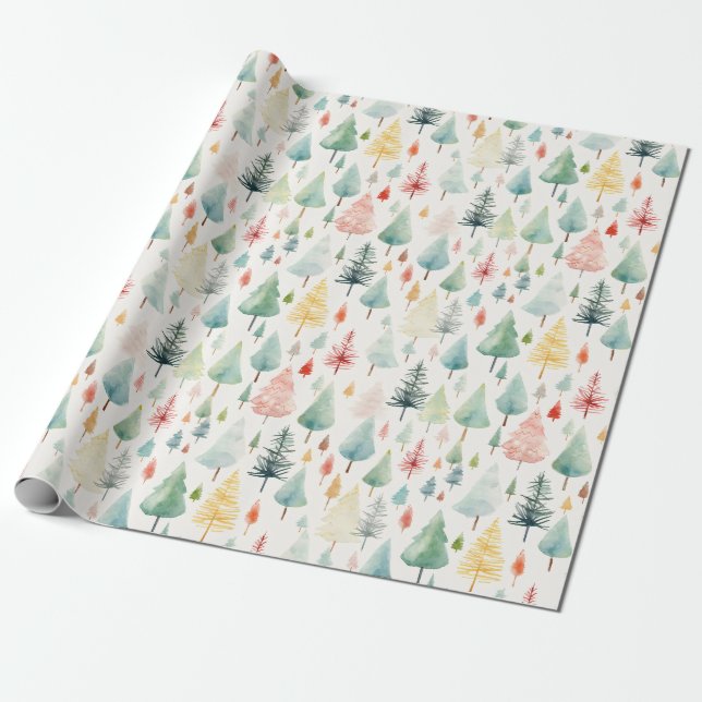 Papier Cadeau Motif de Noël aquarelle (Déroulé)