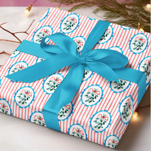 Papier Cadeau Motif de Noël au gui aquarelle Coquette