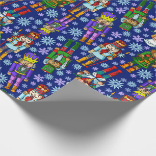 Papier Cadeau Motif de Noël avec le casse-noix et les flocons de