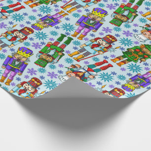 Papier Cadeau Motif de Noël avec le casse-noix et les flocons de