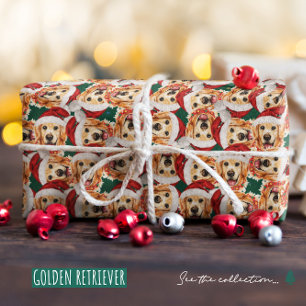 Papier Cadeau Motif de Noël avec un Golden Retriever Cool