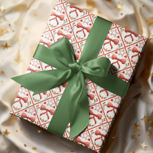 Papier Cadeau Motif de Noël Coquette Arc-en-ciel Rouge Aquarelle