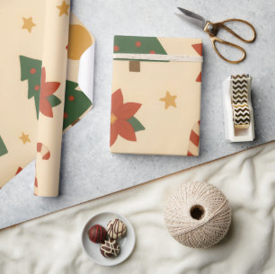 Papier Cadeau Motif de Noël cosy avec cadeaux et arbres