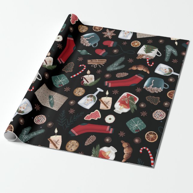 Papier Cadeau Motif de Noël Dark Hygge (Déroulé)