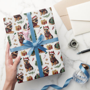 Papier Cadeau Motif de Noël de Berger Allemand pour les Fêtes de