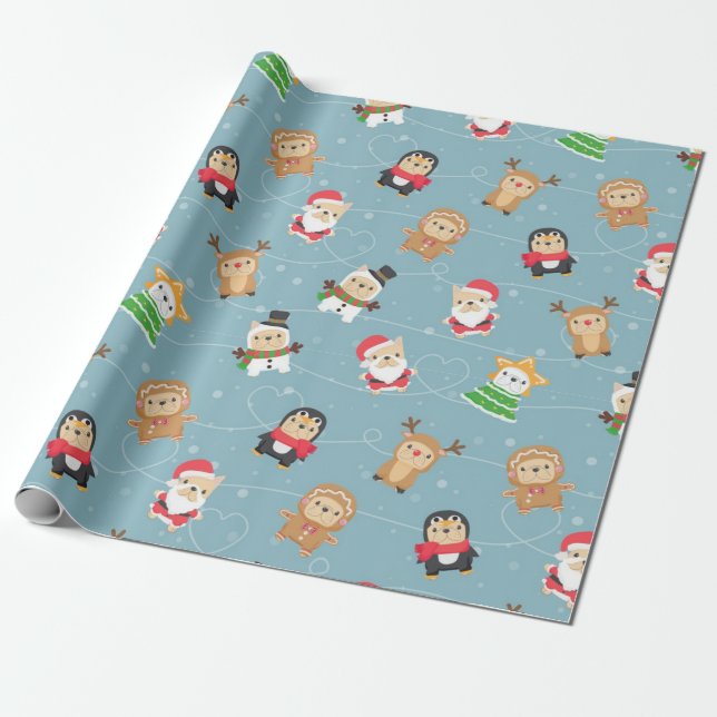 Papier Cadeau Motif de Noël de Bulldog français (Déroulé)