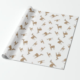 Papier Cadeau Motif de Noël de cerfs jaunes sur la neige