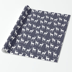 Papier Cadeau Motif de Noël de la Marine Blue Antler Reindeer