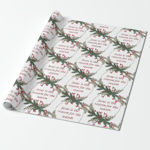 Papier Cadeau Motif de Noël de la saison Holly Berry Wreath