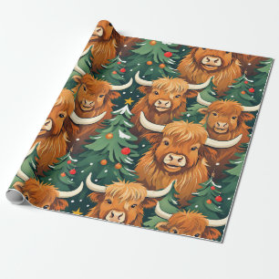 Papier Cadeau Motif de Noël de la vache Highland