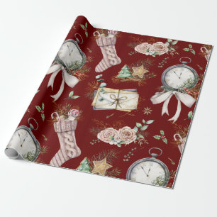 Papier Cadeau Motif de Noël de l'étrier/horloge