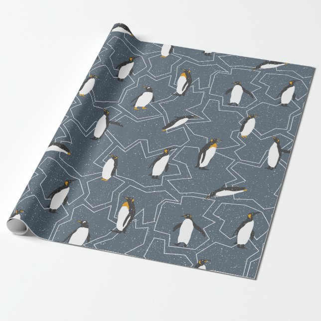 Papier Cadeau Motif de Noël de mignons pingouins (Déroulé)
