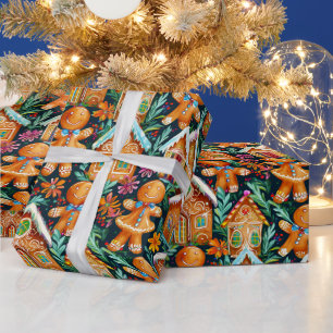 Papier Cadeau Motif de Noël de pain d'épices