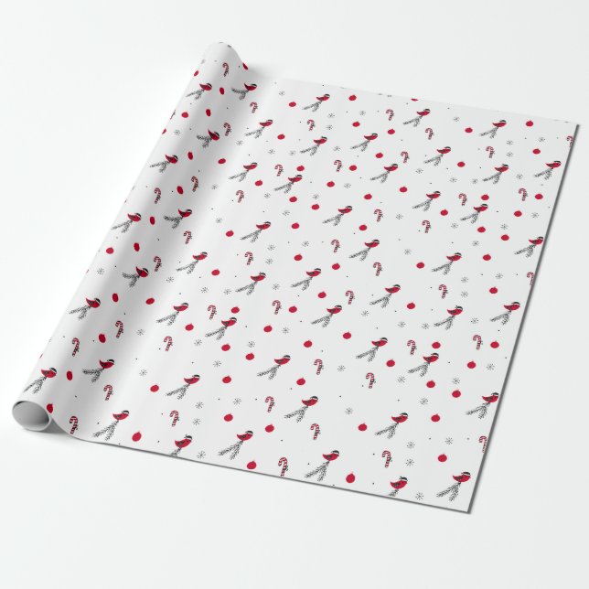 Papier Cadeau Motif De Noël De Robin Bird, Lollypops, Neige (Déroulé)