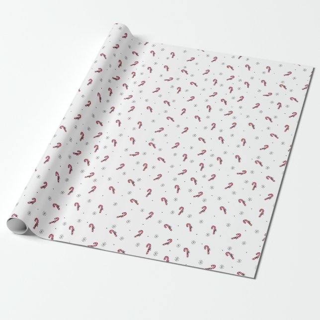 Papier Cadeau Motif de Noël de sucettes et de flocons de neige (Déroulé)