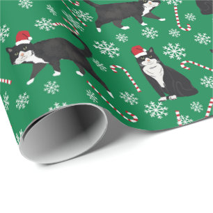 Papier Cadeau motif de Noël des Chats noirs et blancs