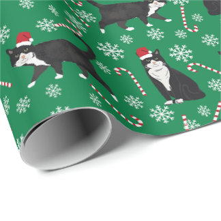 Papier Cadeau motif de Noël des Chats noirs et blancs