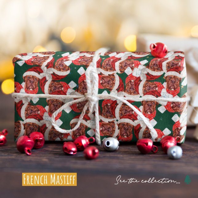 Papier Cadeau Motif de Noël drôle de Mastiff Français (Créateur téléchargé)