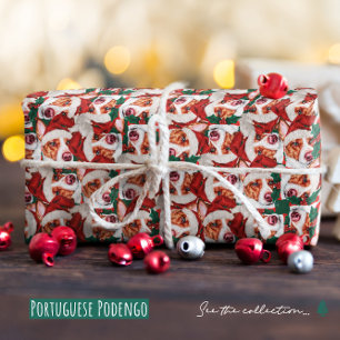 Papier Cadeau Motif de Noël drôle de Podengo portugais