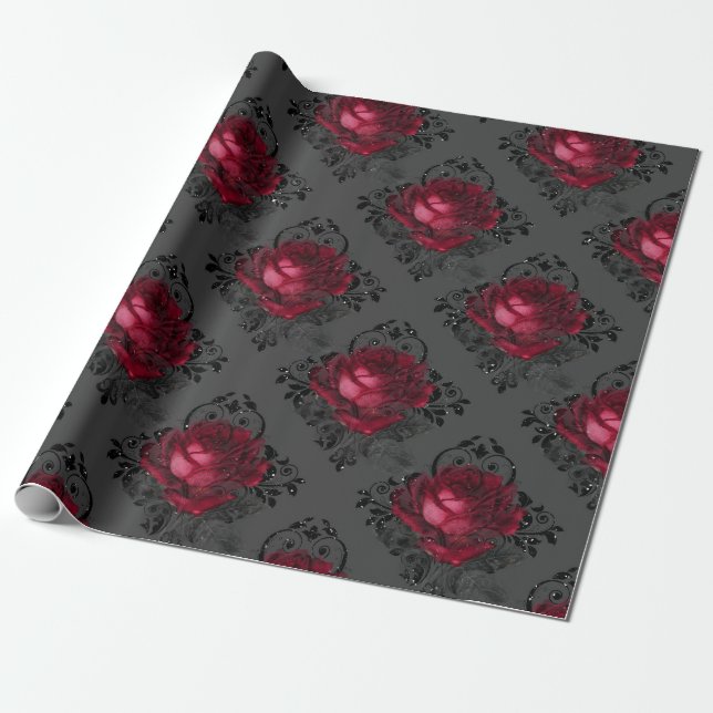 Papier Cadeau Motif de Noël du Grunge gothique floral (Déroulé)