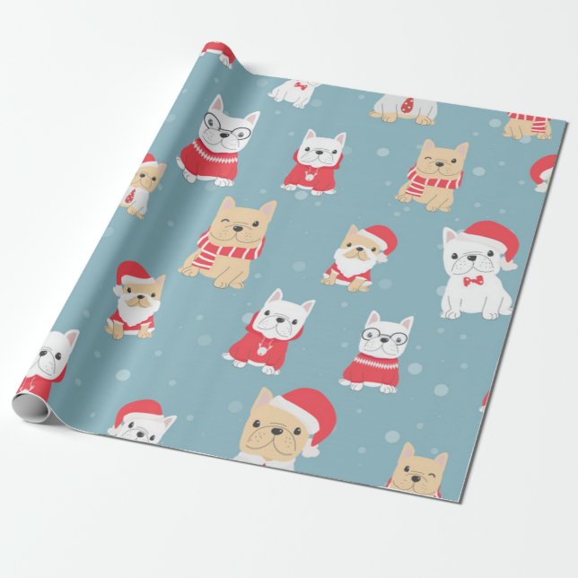 Papier Cadeau Motif de Noël du mignon Bulldog français (Déroulé)