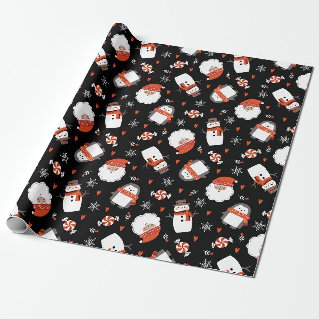 Papier Cadeau Motif de Noël du motoneige d'hiver (Déroulé)