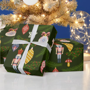 Papier Cadeau Motif de Noël du soldat Bauble et Bois